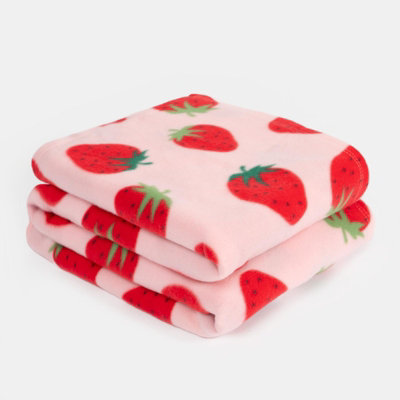 Strawberry Fleece Throw Over Bed Blanket Picnic Travel Warm Chair Sofa Bedspread - 6