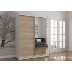 Streamlined Vista 05 Mirrored Sliding Door Wardrobe - White and Oak Sonoma - (H)2000mm x (W)1500mm x (D)610mm