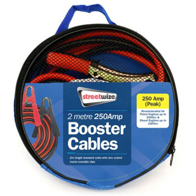 Streetwize 2m 250 Amp Battery Booster Cable Jump Start Leads (Vans & Cars up to 1600cc)
