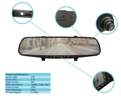 Streetwize 3.5'' Rear view Mirror 1080p HD Vehicle Camera