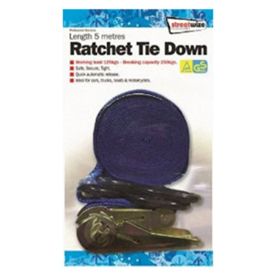 Streetwize 5 Metre Ratchet Tie Down with hooks