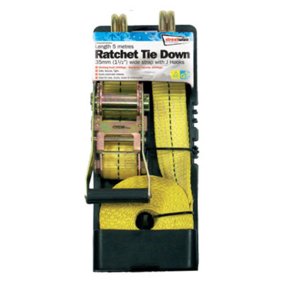 Streetwize 5 Metre Ratchet Tie Down with J hooks