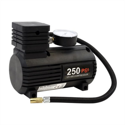 Streetwize Car,Bike,Travel & Tyre Inflator 12v 250 Psi Compact Air  Compressor + Gauge