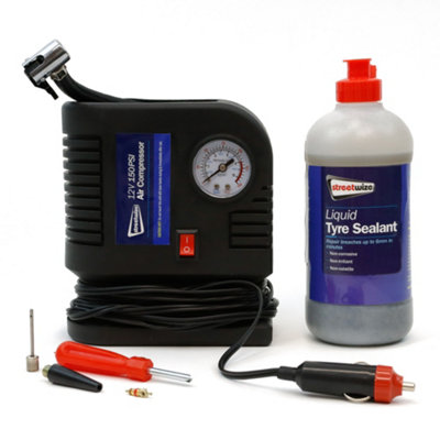 Streetwize Emergency Tyre Puncture Breakdown Repair Kit with Air Compressor & Tyre Sealant