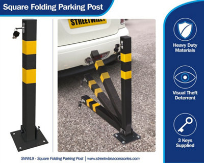 Streetwize Folding Robust Security Parking Post Driveway Bollard with Lock & Key- Square