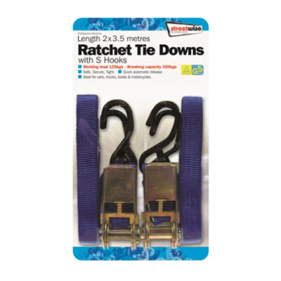 Streetwize Pair 3.5 Metre Ratchet Tie Downs