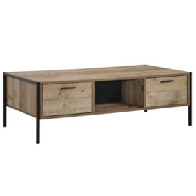 Stretton Coffee Table with 4 Drawers Rustic Industrial Oak Effect Living Room