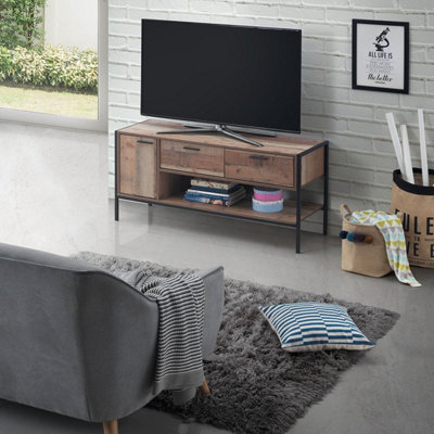 Stretton Rustic TV Unit Stand Cabinet 1 Door 2 Storage Drawers ...