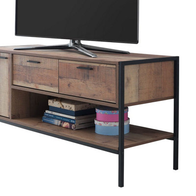 Stretton Rustic TV Unit Stand Cabinet 1 Door 2 Storage Drawers ...