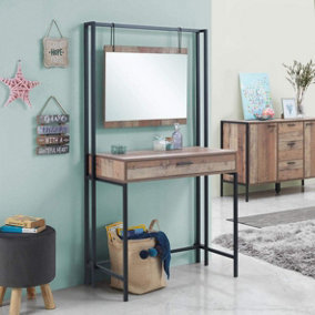 Stretton Urban Bedroom Dressing Vanity Makeup Table Mirror & Drawer Rustic Oak