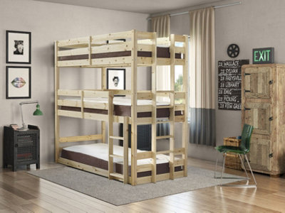 Strictly Beds and Bunks Pandora Heavy Duty Triple Sleeper Pine Bunk Bed, 3ft Single