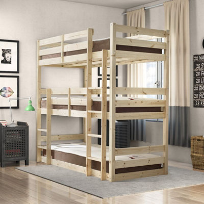 Strictly Beds and Bunks Triad Heavy Duty Triple Sleeper Pine Bunk Bed, 2ft 6 Single