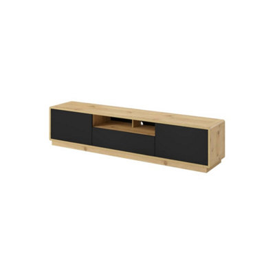 Striking Aston 40 TV Cabinet 200cm - Black Matt & Oak Torus: Stylish Entertainment Solution for Contemporary Living Spaces