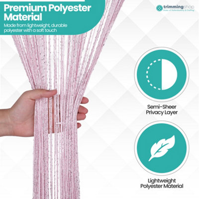 String Curtain Panel Spaghetti Tassel Curtain, 200cm x 90cm - Pink