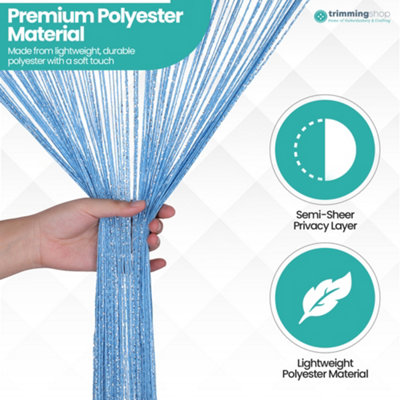 String Curtain Panel Spaghetti Tassel Curtain, 200cm x 90cm - Sky Blue