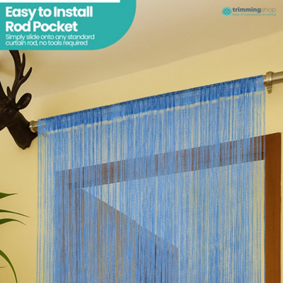 String Curtain Panel Spaghetti Tassel Curtain, 200cm x 90cm - Sky Blue