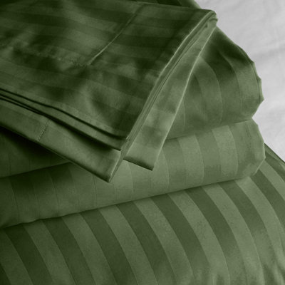 Stripe Duvet Cover Set With Matching Pillow Case 4PC Complete Bedding Bed Sets Olive Green