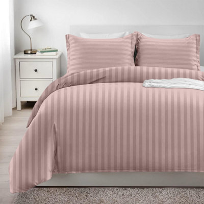 Stripe Duvet Cover Set With Matching Pillow Case 4PC Complete Bedding Bed Sets Peach
