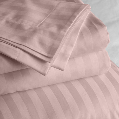 Stripe Duvet Cover Set With Matching Pillow Case 4PC Complete Bedding Bed Sets Peach