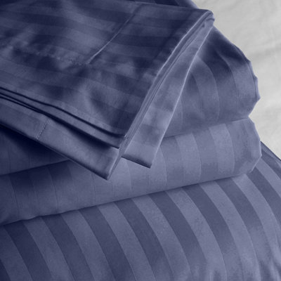 Stripe Duvet Cover Set With Matching Pillow Case 4PC Complete Bedding Bed Sets Washed Blue