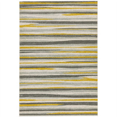 Stripe Mustard Modern Easy To Clean Living Room Bedroom & Dining Room Rug-120cm X 170cm