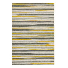 Stripe Mustard Modern Easy To Clean Living Room Bedroom & Dining Room Rug-120cm X 170cm