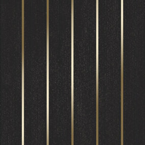Stripe Panel wallpaper in black & Gold
