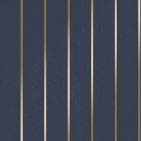Stripe Panel wallpaper in navy & gold