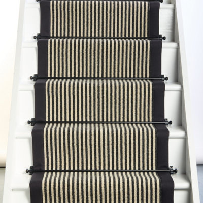 Stripe Quality Wool Stair Runner Loop Pile With 100% Black Cotton ...