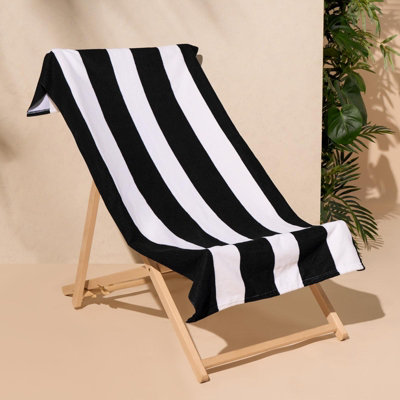 Stripe Towel Bath Quick Dry Summer Travel Microfibre Absorbent Swim Holiday Black