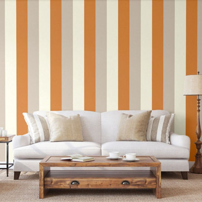 Stripe Wallpaper - Orange / Coffee / Cream - E40915