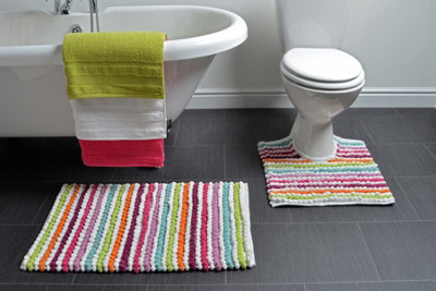 Striped Chunky Bobble Pedestal Toilet Mat - Multi Bright - 3