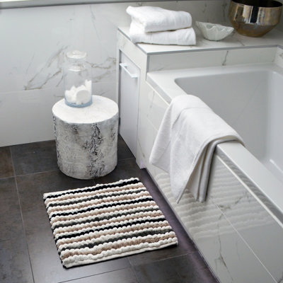 Striped Chunky Bobble Shower Mat - Monochrome