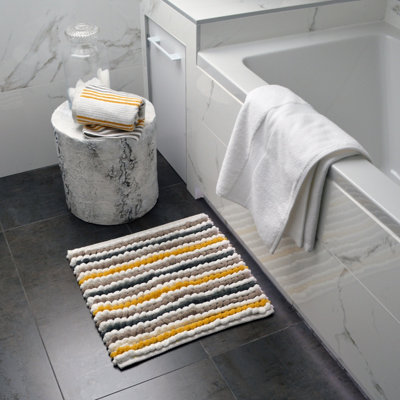 Striped Chunky Bobble Shower Mat - Mustard