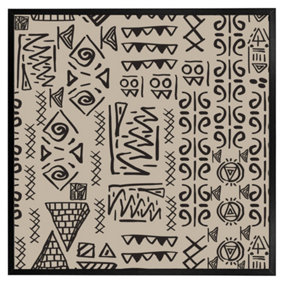 Striped egyptian theme with ethnic and tribal motifs (Picutre Frame) / 12x12" / Grey