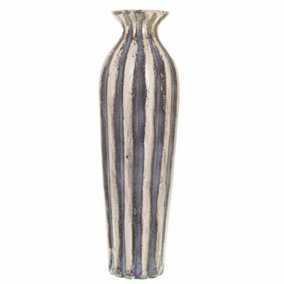 Striped Small Vase - Glass - L17 x W17 x H44 cm - Burnished Grey