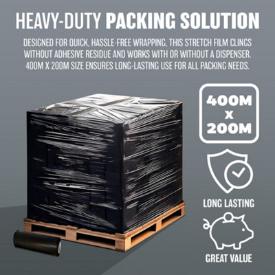 Strong Black Stretch Film Roll Packing Parcel Pallet Shrink Wrap 400M X ...