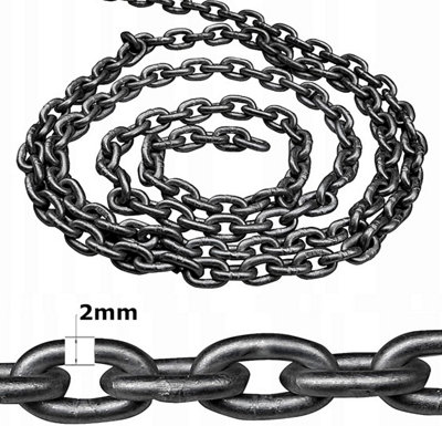 Strong Bright Zinc Plated Chain Links DIY Heavy Duty Steel Cut Length (2mm, 1 Meter)