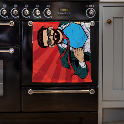 Strong Businessman in glasses in comic style. Success concept (Kitchen Towel)