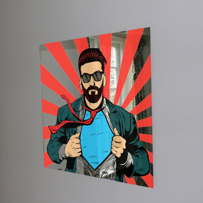 Strong Businessman in glasses in comic style. Success concept (Mirror Art Print) / 31x31cm