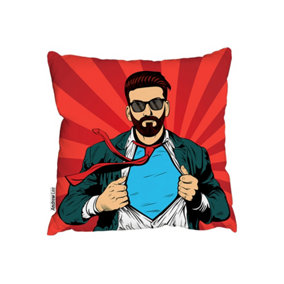 Strong Businessman In Glasses In Comic Style. Success Concept (Outdoor Cushion) / 45cm x 45cm