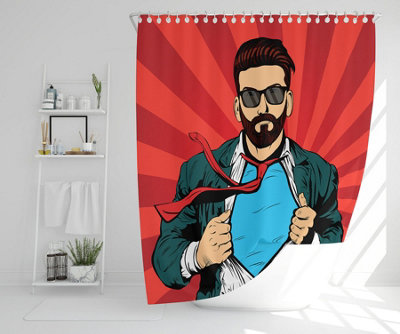 Strong Businessman in glasses in comic style. Success concept (Shower Curtain) / Default Title Price Comparisons | Compare The Build