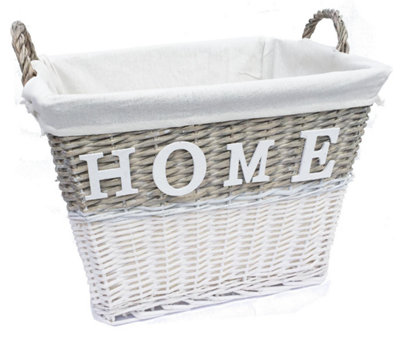 Strong Deep White Wicker Storage Home Log Hamper Laundry Basket Handles Lined Large: 52x38x44cm