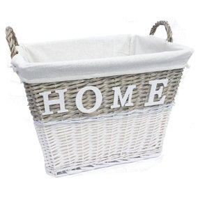Strong Deep White Wicker Storage Home Log Hamper Laundry Basket Handles Lined Large: 52x38x44cm