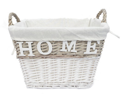 Strong Deep White Wicker Storage Home Log Hamper Laundry Basket Handles Lined Large: 52x38x44cm
