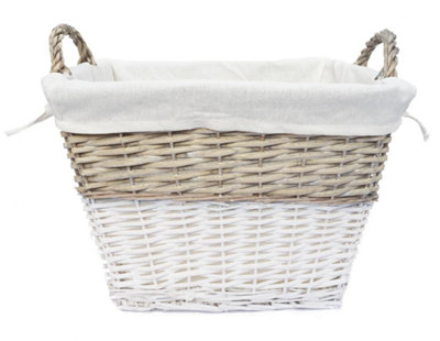 Strong Deep White Wicker Storage Home Log Hamper Laundry Basket Handles Lined Large: 52x38x44cm - 4