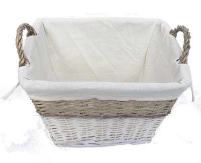 Strong Deep White Wicker Storage Home Log Hamper Laundry Basket Handles Lined Medium: 45x31x37cm - 4