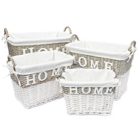 Strong Deep White Wicker Storage Home Log Hamper Laundry Basket Handles Lined Set S,M,L,XL