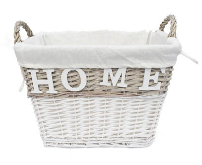 Strong Deep White Wicker Storage Home Log Hamper Laundry Basket Handles Lined Small: 36x24x28cm