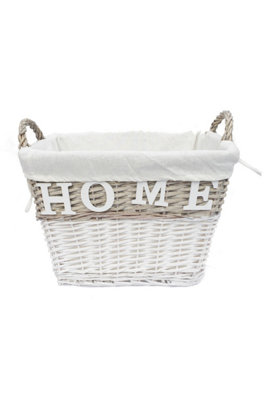 Strong Deep White Wicker Storage Home Log Hamper Laundry Basket Handles Lined Small: 36x24x28cm
